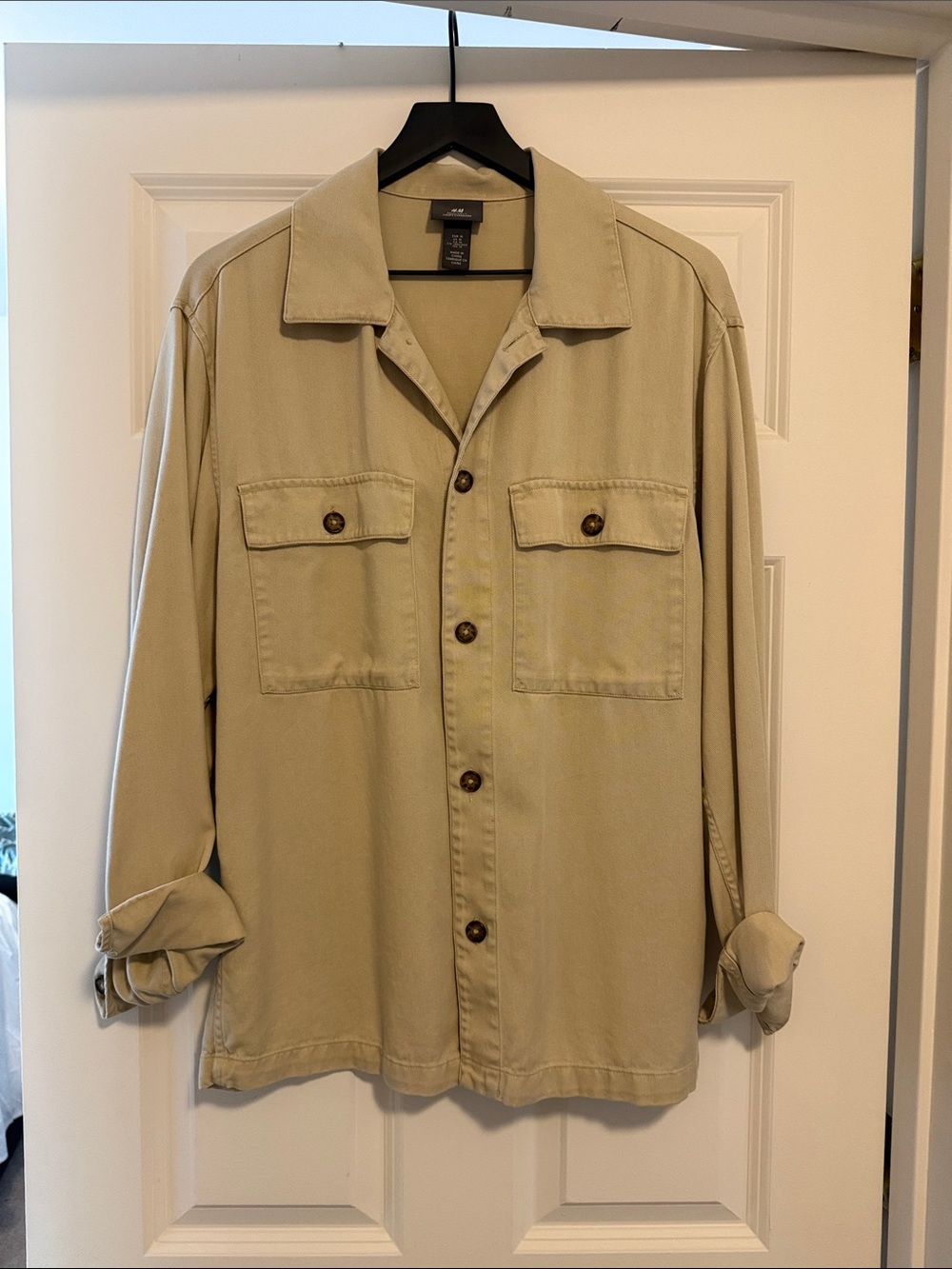 H&M Men's Khaki Beige Military Field Shirt Jacket